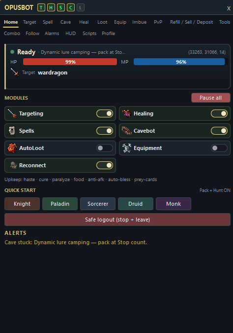 Home — modules, targeting, healing, cavebot