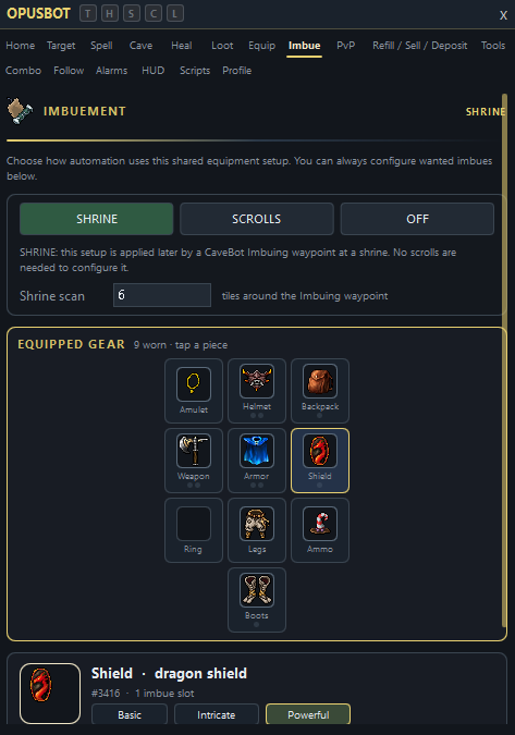 Imbuement — shrine or scrolls on equipped gear